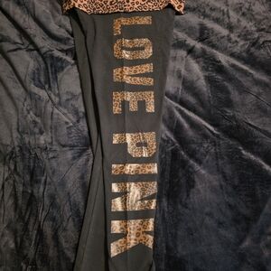 PINK Victoria's Secret Black and Brown Leopard Fold Over Leggings